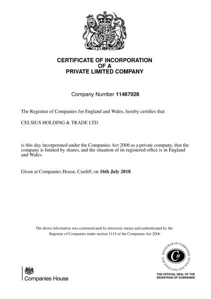 Readymade CELSIUS HOLDING & TRADE LTD (11467028)